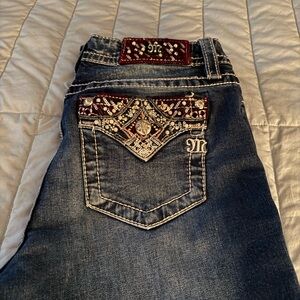 Miss Me Dark Blue Jeans with Burgundy Accents